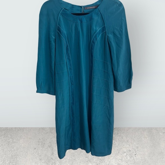 Boden Dresses & Skirts - Boden limited edition silk lace panel teal green cottagecore dress long sleeve 4